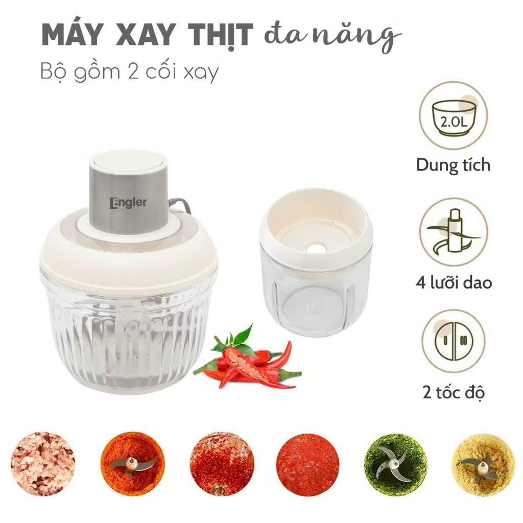 Máy Xay Thịt Đôi Đa Năng EL5146 Engler Dung Tích 0.6L-2L Công Suất 500W 2 Cối Thủy Tinh Bảo Hành 24 Tháng